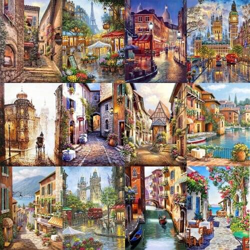5D Diamond Painting Street Full Square&Round Diamond Embroidery Landscape Mosaic Rhinestone Pictures Home Decoration