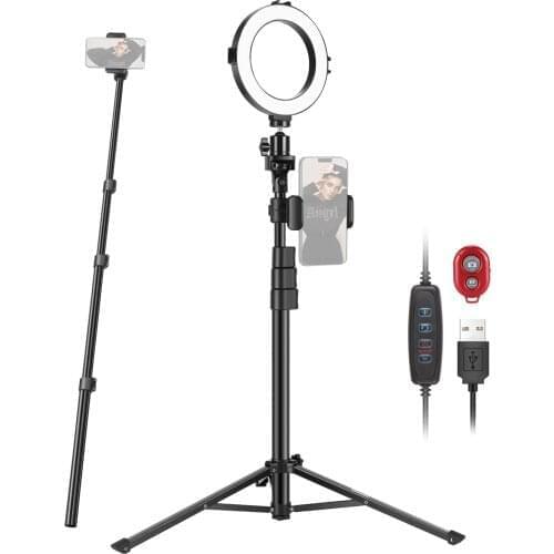 Neewer 6-inch Selfie Ring Light with Tripod Monopod and Phone Holder, Dimmable USB Ringlight for Makeup/Live/ YouTube , 64 LEDs