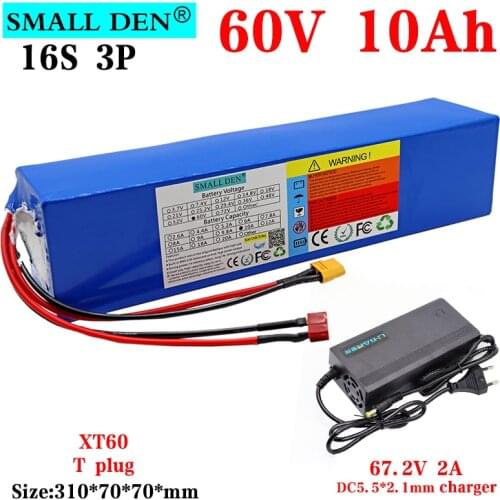 60V 10Ah 18650 lithium battery pack 16S3P 800-1200W High Power 67.2v Electric bicycle Scooter ebike battery with BMS +2A Charger