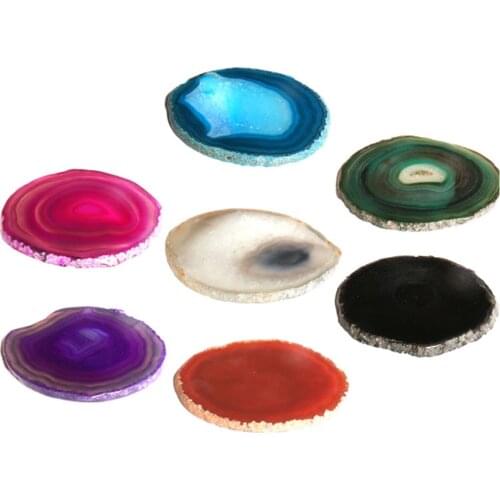 8-10 Cm Natural Agate Geode Slice Adiabatic Cup Mat Crystal Plate Jade Carnelian Coaster Mineral Specimen Table Decoration Gifts