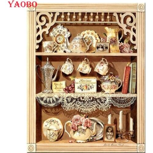 Diy Diamond Painting Full Square round Coffee cupboard Diamond Embroidery Mosaic Rhinestone Pictures 5D Art Kitchen Decoration