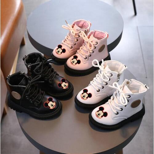Mickey Martin Boots Girls Child Toddler Single Boots Fashion Boys Anti-Slippery Short Boots For Kids Baby Autumn Winter New