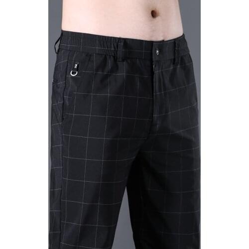 Fashion High Quality Men Gray Black Pants Straight Long Classic Business Summer Thin England Plaid Casual Full Trousers Male