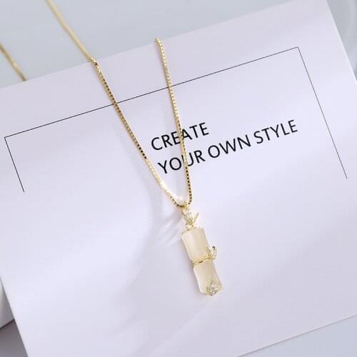 S925 sterling silver gold plated necklace female opal pendant design sense collarbone chain fashion Oriental beauty