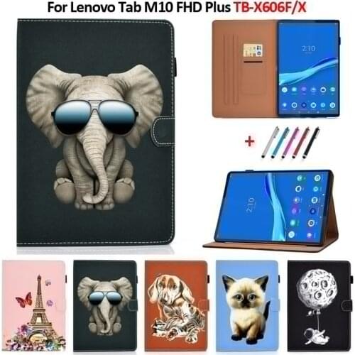 Funda For Lenovo Tab M10 fhd plus tb-x606x Case 10 3 Puppy Elephant Cat Magnetic Flip Stand Tablet For Lenovo Tab M10 Plus Case