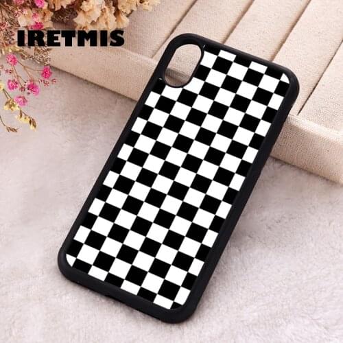Iretmis 5 5S SE 2020 phone cover cases for iphone 6 6S 7 8 Plus X Xs Max XR 12 MINI Pro Soft Silicone Black & White Checkerboard