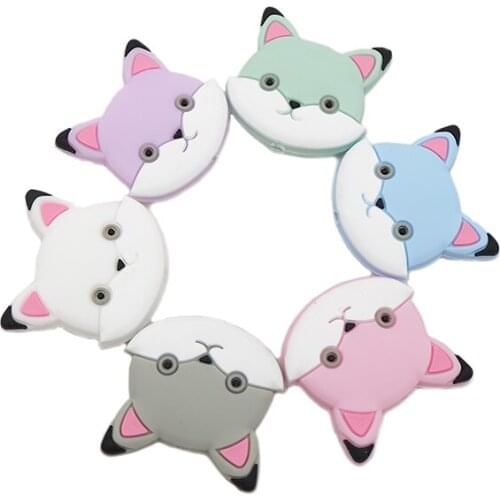 Chengkai 6pcs Silicone Fox Teether Beads DIY Baby Animal Cartoon Teething Montessori Sensory Toy Pacifier Jewelry Making Beads