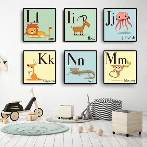 English Alphabet Letter Animal Art Nursery Scandinavian Posters and Prints Classroom Nordic Style Minimalist for Kids Room Decor
