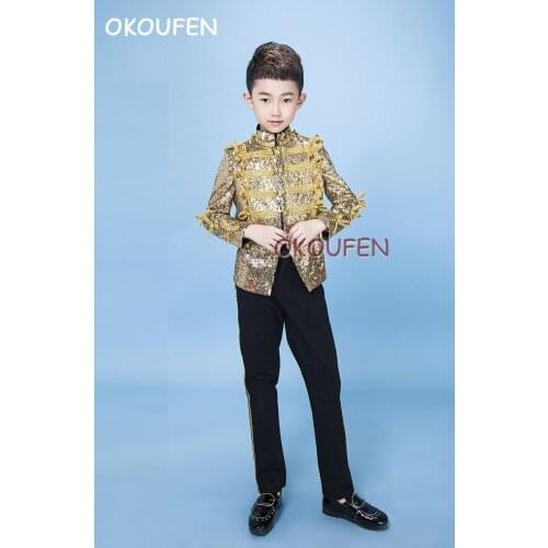 Adult childrens British fashion small suit sequin jacket costumes childrens drum performance stage custom performance clothing