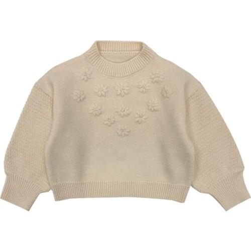 Girls 2020 Fashion Autumn Winter Flowers Sweaters Soft Long Sleeve Kid Casual Sweater Solid Color 2-7 Years Old Children Clothes