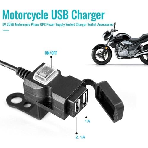 Dual USB Port 12V Waterproof Motorbike Motorcycle Handlebar Charger 5V 1A/2.1A Adapter Power Supply Socket for Phone Mobile