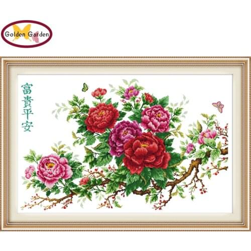 GG Riches Honour and Peace Flower Style Needlework Embroidery Sets Stamped Counted Cross Stitch Patterns for Home Decoration