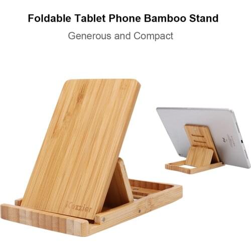 ICozzier Bamboo Adjustable Tablet Phone Stand Multi-angle Foldable Holder for iPad/iPhone X 8 7 Plus/Sony/HTC,etc