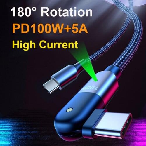 URVNS PD 100W USB C to Type C Cable 5A E-Mark Fast Charging Wire 180° Rotation Braided Cord For Samsung Huawei Xiaomi Laptop