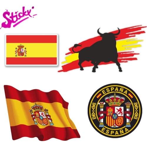 STICKY Bull Skull Sticker With Flag Badge Brand Car Sticker Decal Decor For Car Motorhome Laptop Spain Motorcycle Off-road