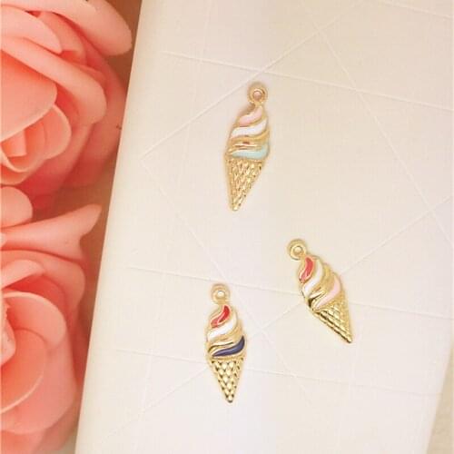 MRHUANG 10pcs/pack ice-cream Enamel Charms Food Alloy Oil drop Pendant fit for bracelet DIY Fashion Jewelry Accessories