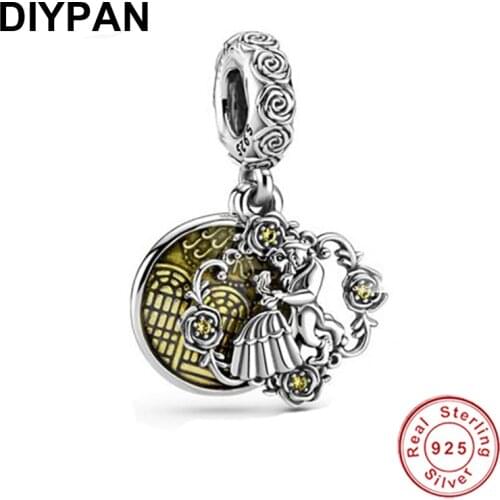 Beauty and the Beast Dangle Charm Pendant Fit Pandora Original Bracelet Charm 925 Sterling Silver Charm Women Jewelry Berloque