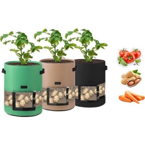 Round Potato Grow Bag Planter Pot Visual Window Aeration Non-Woven Fabric
