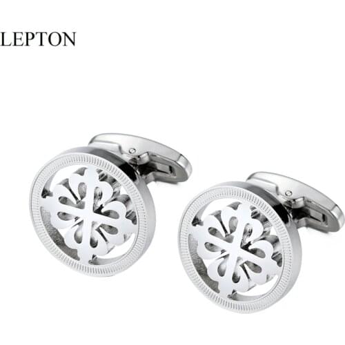 Hot Sale Silver Color Crusaders Cufflinks Lepton Stainless Steel Round Cufflink for Mens Wedding Business Cuffl Links Gemelos