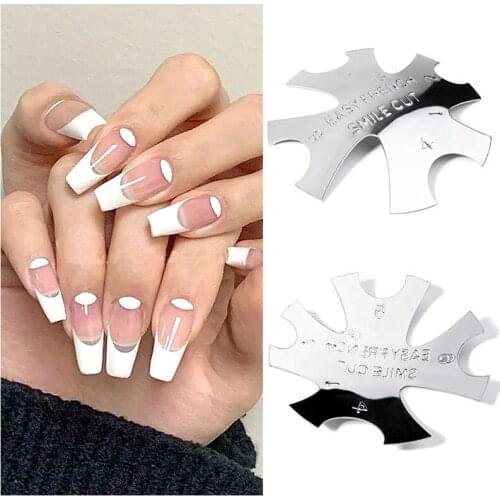 Easy French Smile Cut V Line Almond Shape Tips Manicure Edge Trimmer Nail Cutter Acrylic Pink White French Nails