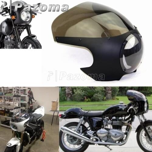 Pazoma Matte Black Smoke Cafe Racer Style Drag Racing Viper Fairing Screen 5-3/4" Headlight Wind Deflector Windshield