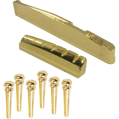 6-String Acoustic Guitar Accessory Set, Golden Sattle Nut Set + Pins # 2