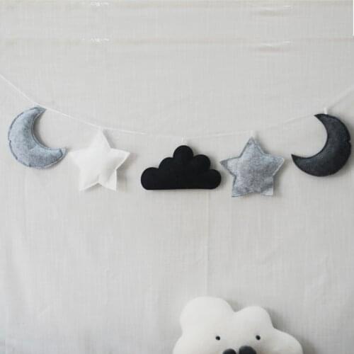 Nordic Felt Stars Moon String Star Garland Party Banner Tent Bed Mat Baby Shower Bunting Ornament Kids Room Hanging Wall Decor