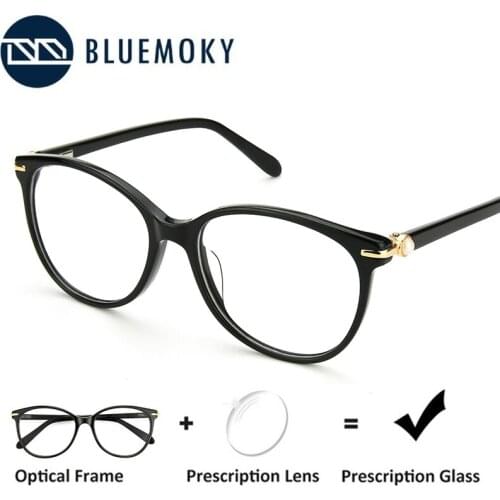BLUEMOKY Retro Acetate Prescription Glasses Customize Optical Eyeglasses Fashion Spectacles For Women Myopia Clear Resin Lenses