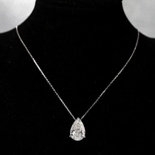 Solid 18K White Gold Moissanite Pendant 4.5ct 10x15mm DF Color Pear Cut Moissanite Lab Diamond Pendant Necklace for Women