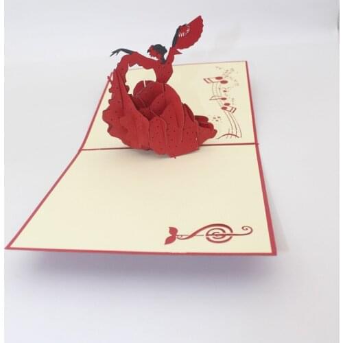 3D Handmade Dancing Fan Dancer Paper Festival Blessing Greeting Card Teachers' Day Kids Birthday Dancing School Creative Gift