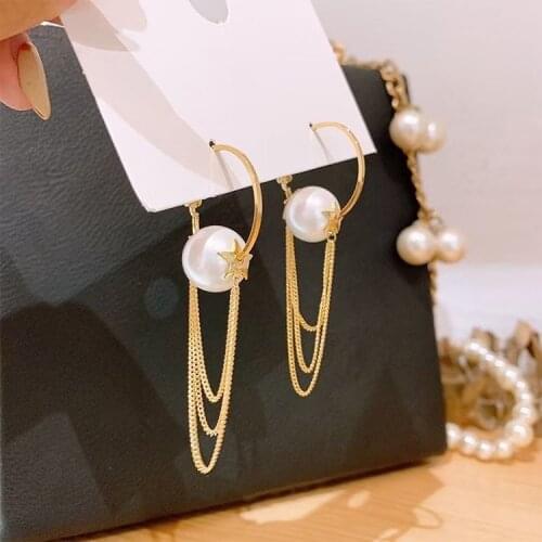 Simple French style tassel long retro earrings female fashion temperament trend pearl earrings elegant Women Jewelry Earrring