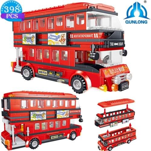 Qunlong High-tech BRT Double Decker Red Bus Model Assembled Building Blocks Toys Children Birthday Holiday Gifts