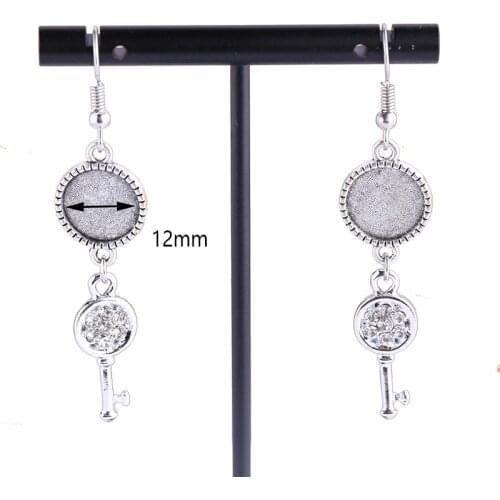 Reidgaller 5pairs rhinestone key charm earring base blanks 12mm dia cabochon settings diy dangle earrings hooks findings