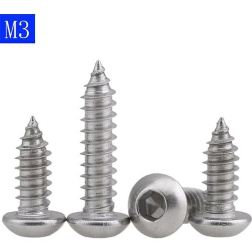 M3 ( 3mm ) 304 Stainless Steel A2 Button Head Socket Cap Self Tapping Screws Hex Drive