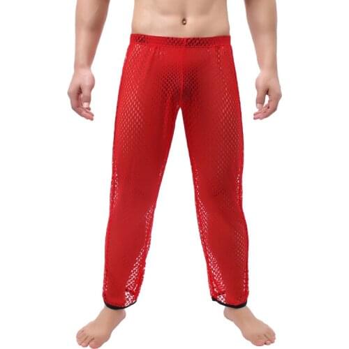 Sexy Men Panties Mesh Sheer Fishnet See Through Boho Wide Leg High Waist Trousers Fashion Swimwear Bathing Long Loose Pants