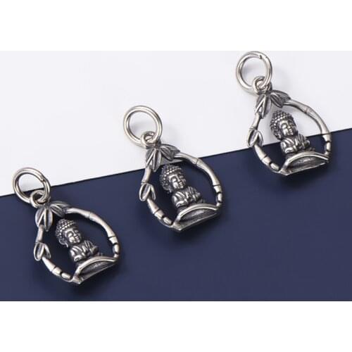 925 Sterling Silver Religious Buddha With Bamboo Dangler Charm Handmade Necklace Bracelets S925 Silver Pendant DIY Jewelry Make