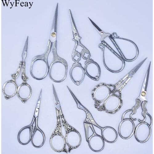Silver Vintage Scissors Stainless Steel Cutting Scissors Retro Zakka Needlework Sewing Scissors Embroidery Tailor Shears Tools