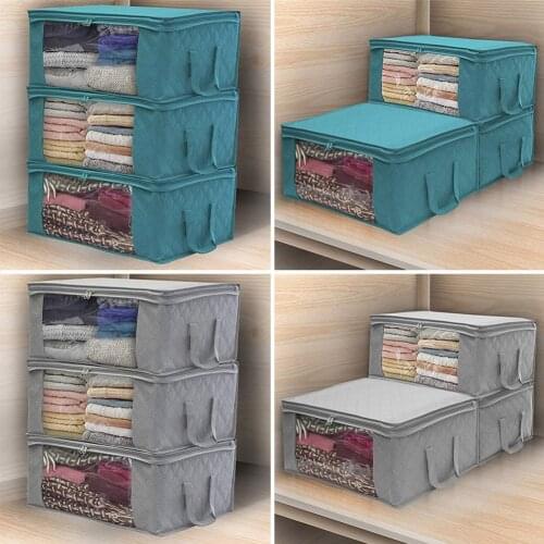 3Pcs Non-Woven Family Save Space Foldable Clothes Organizer Home Storage Box Quilt Storage Bag Quilt Bag Holder Organizer Gray