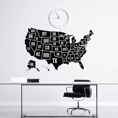 United States map states abbreviation letters vinyl wall decals home decor living room bedroom decoration wallpaper DT18