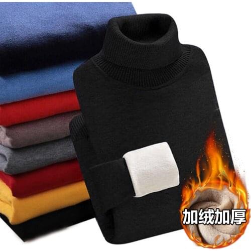 2020 Winter Super Warm Sweater Mens Turtleneck Slim Soft Fleece Pullover Solid Knitted Plus gold velvet thickening Sweater Men