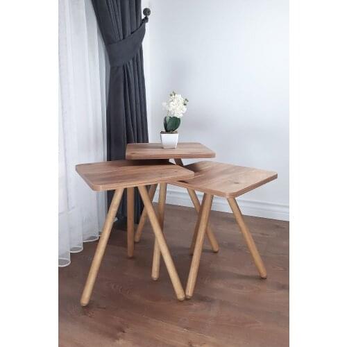 Triple Zigon Coffee Table Wood Pedestal Square Design Pine Pattern