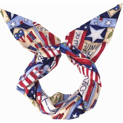 Blue America flag print rockabilly turban pinup bow headband bandans hair scarf wrap hair accessories bandeau cheveux