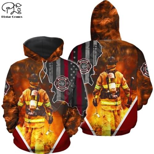 PLstar Cosmos Amazing USA Firefighter Fireman 3D Print Hoodies Sweatshirts Zip Hooded For Men And Women Casual Streetwear Q20