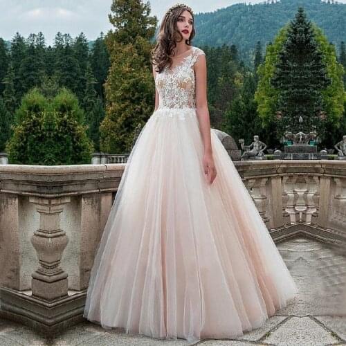 Vintage Scoop Neck Wedding Gowns Vestido de Novia Robe de Mariee A Line Illusion Bridal Dress Lace Appliques Wedding Dress