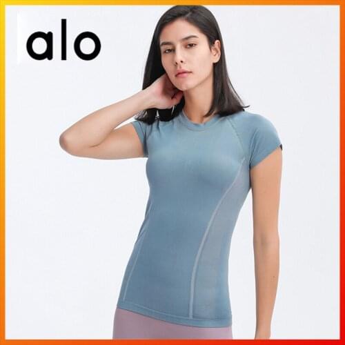 Alo Yoga Womens Summer Sports Shirt 6-Color Fitness Top Breathable and Hygroscopic Running Gym Short Sleeve DS077