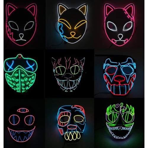 Hot Sale Cosplay Party EL Wire Mask Glowing Costume Halloween Decoration Horror Face Mascara Luminous LED Mask