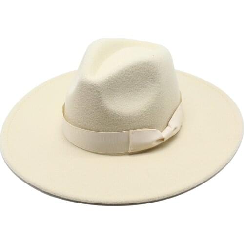 Fedora hats women men large brim big simple classic jazz caps solid color formal dress church felted fedora men women hats