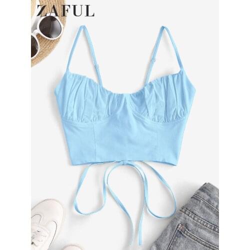 ZAFUL Ruched Lace-up Crop Top Women Sexy Bralette Corset Top Sleeveless Short Tank Top Bar Summer Famale Camisole Streetwear