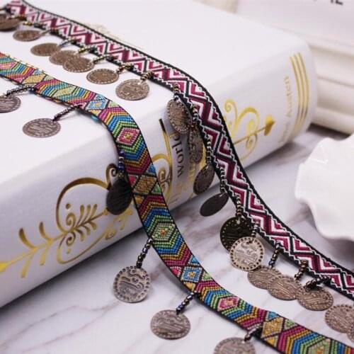 10yards DIY Embroidery Jacquard Lace Ribbon Handmade Beaded Minority Ethnic Ribbon Clothing Accessories Curtains Decoration