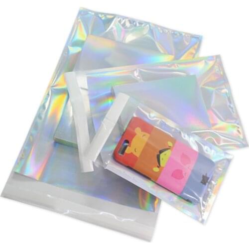 100Pcs Laser Plastic Storage Bag Self Seal Adhesive Courier Bag Transparent Packaging Bag Phone Case Cosmetic Express Bags 4size